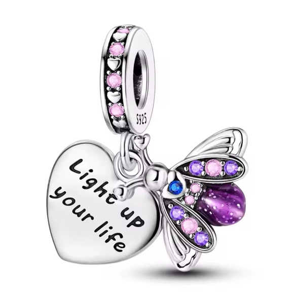Pandora Silver Charm with Purple and Pink Accents - Picture 1 of 1